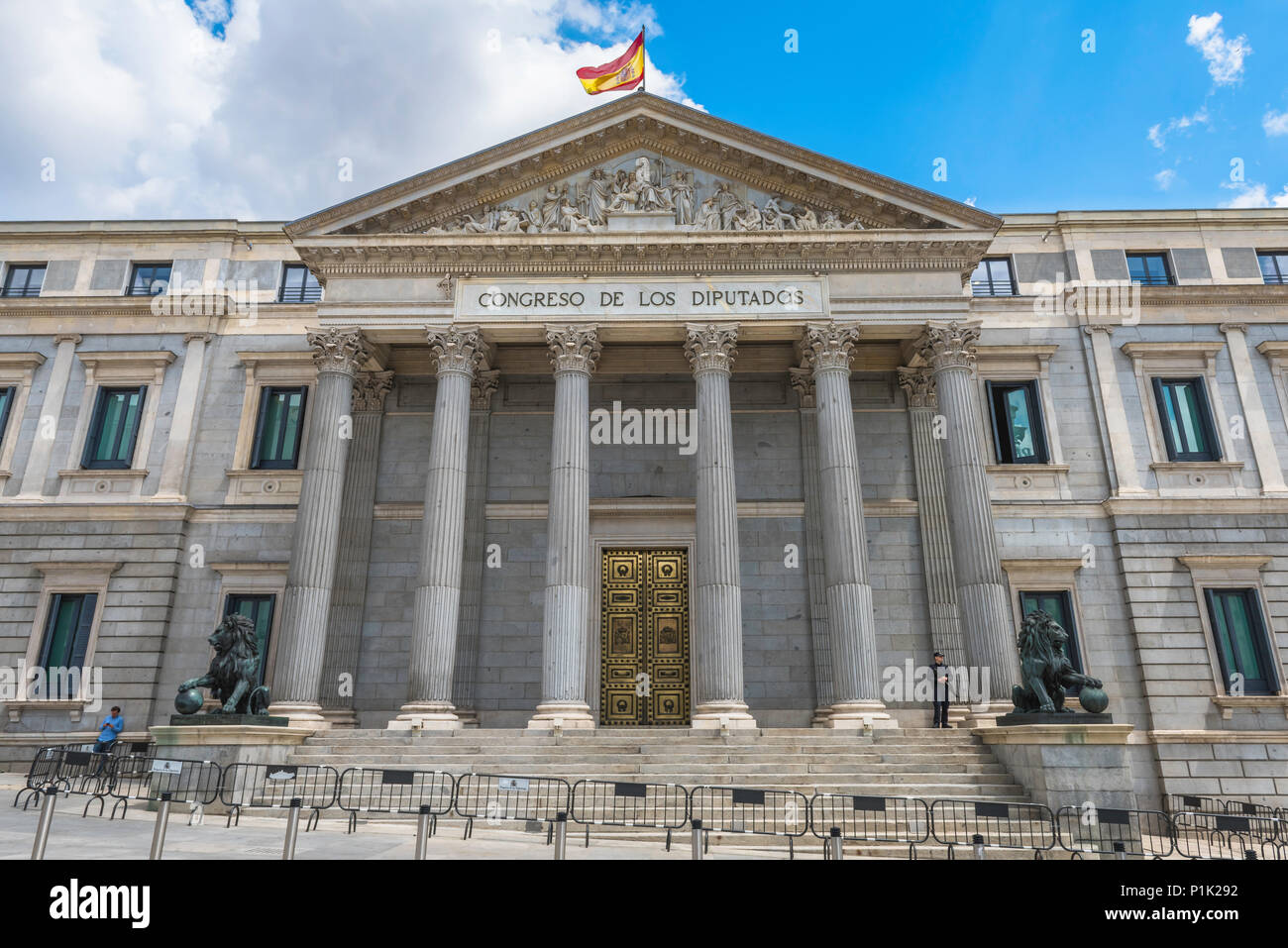Spain parliament building, view of the Congreso de Los Diputados - the Spanish parliament building - in central Madrid, Spain. Stock Photo