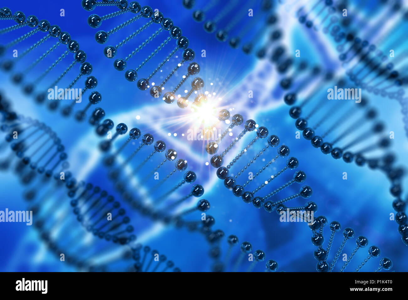3D medical background with DNA strands Stock Photo
