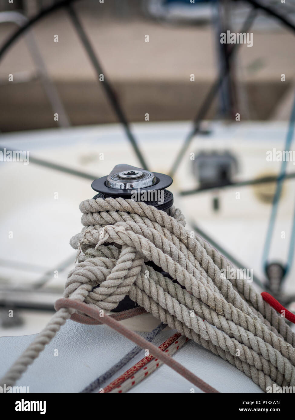 Close-up of yacht winch rope Stock Photo
