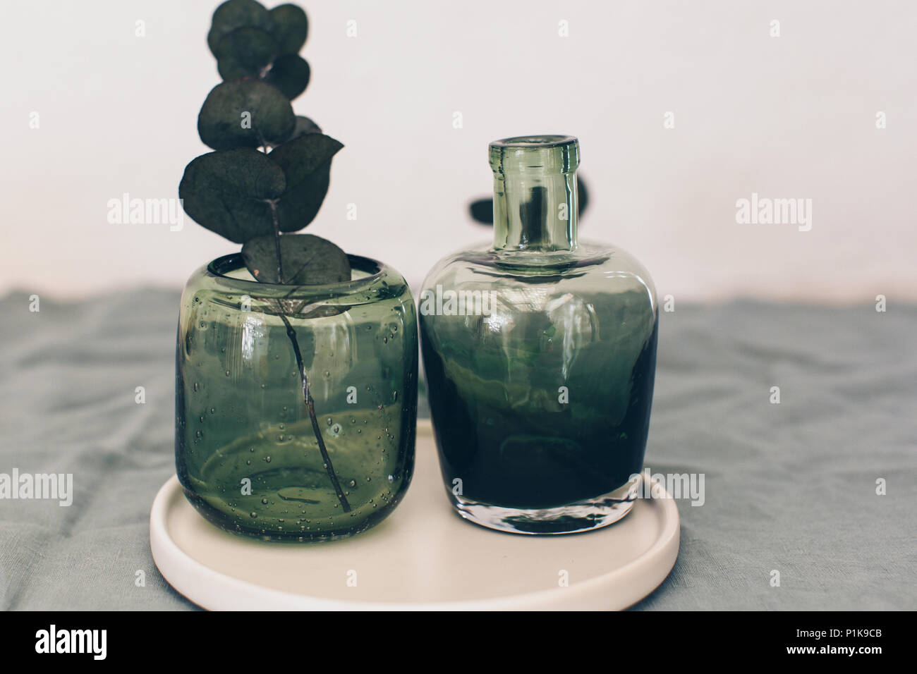 Glass vases with eucalyptus Stock Photo Alamy