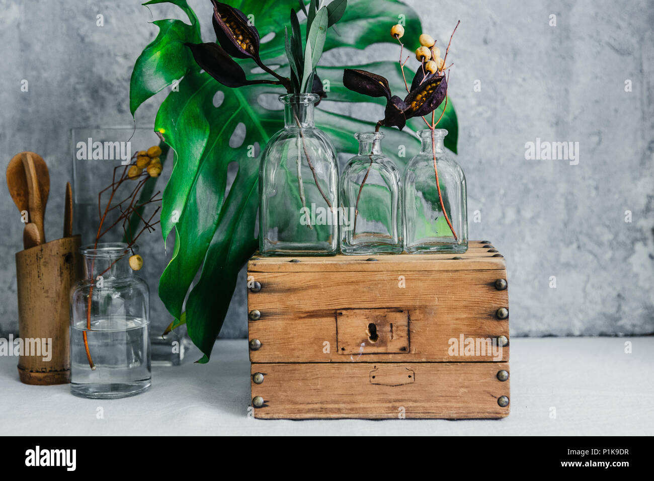 Dried flowers in glass bottles Stock Photo Alamy