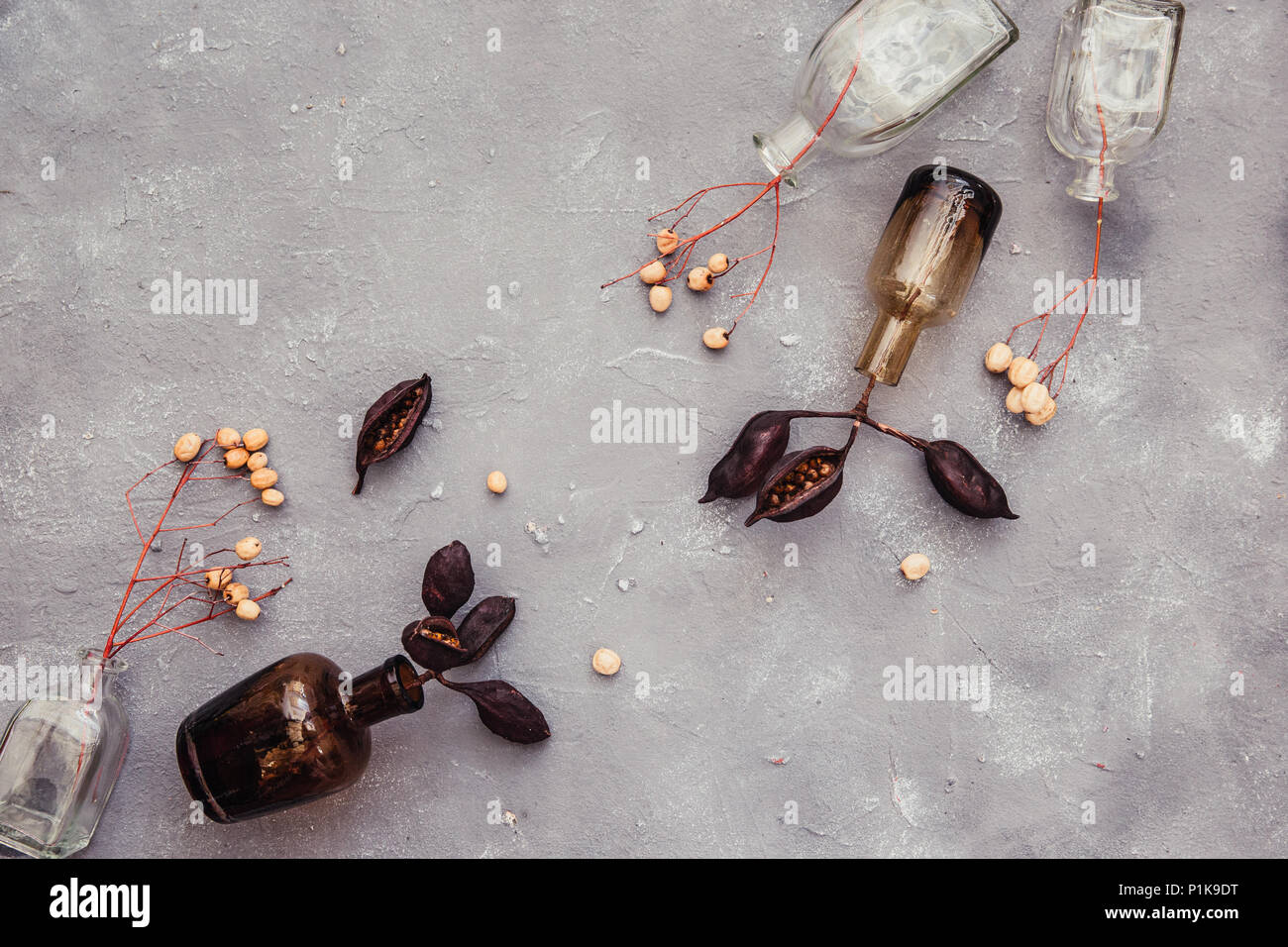 Dried flowers in glass bottles Stock Photo Alamy
