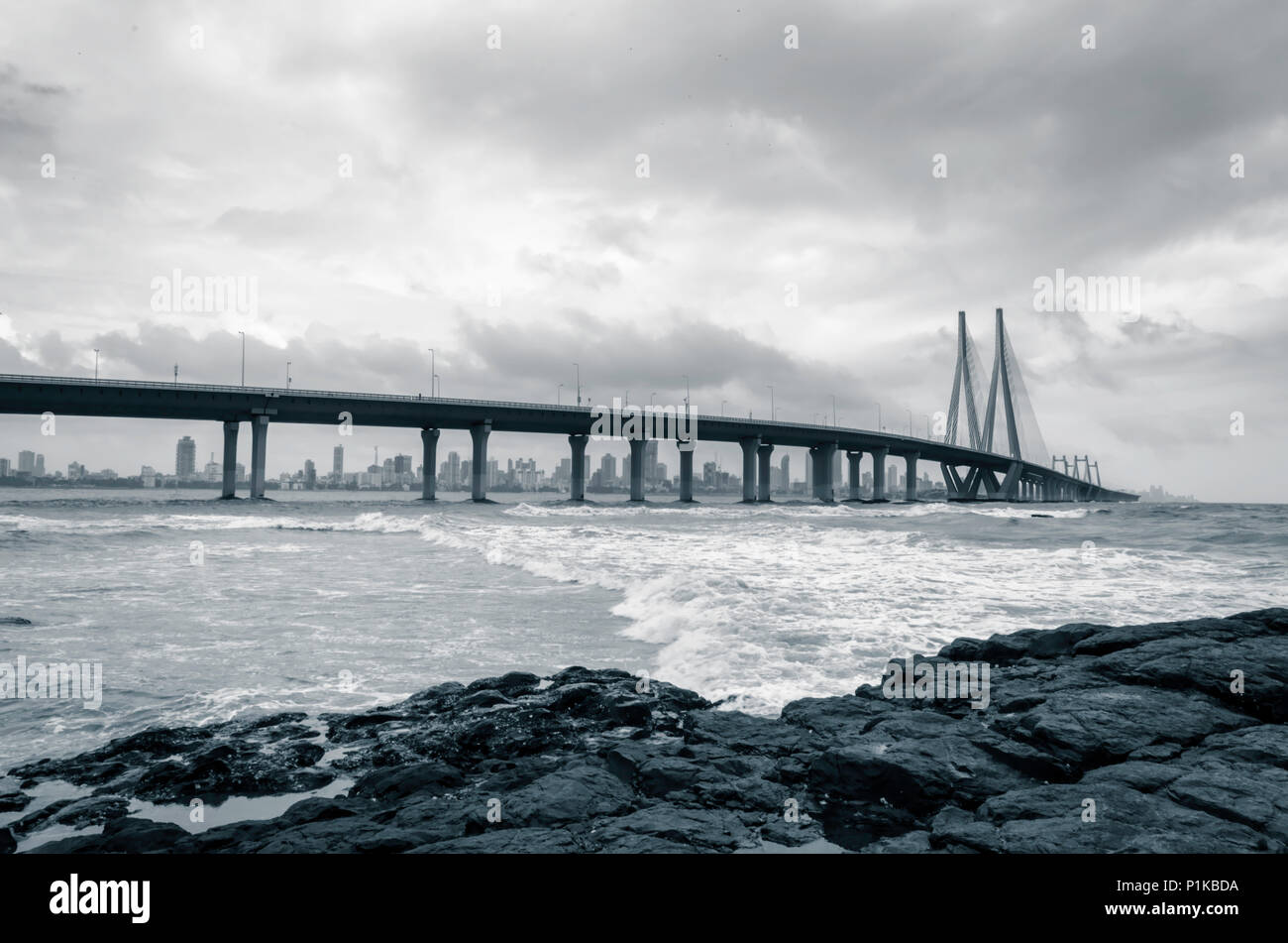 An overcast day at Bandra-Worli Sea link in Mumbai, India Stock Photo