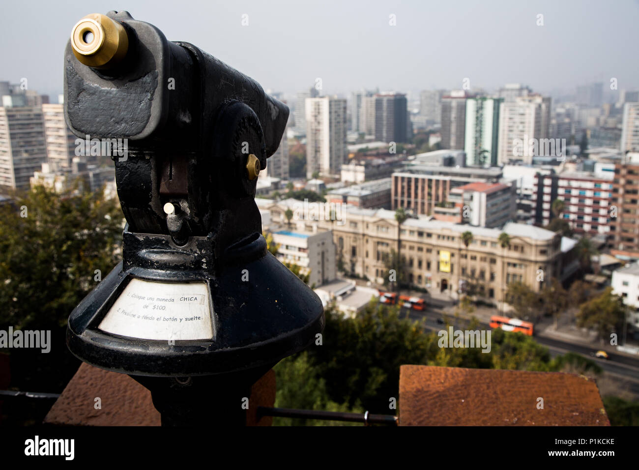 A viewfinder at the Santa Lucia Battery in Castillo Hidalgo, Santiago, Chile. Stock Photo