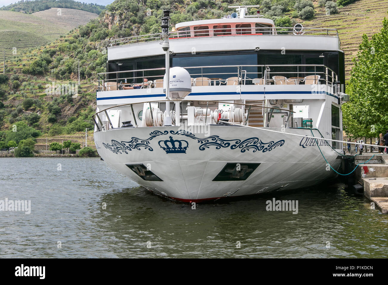 Queen Isabel cruise ship docked at Pinhao. Douro Valley, Portugal. Stock Photo
