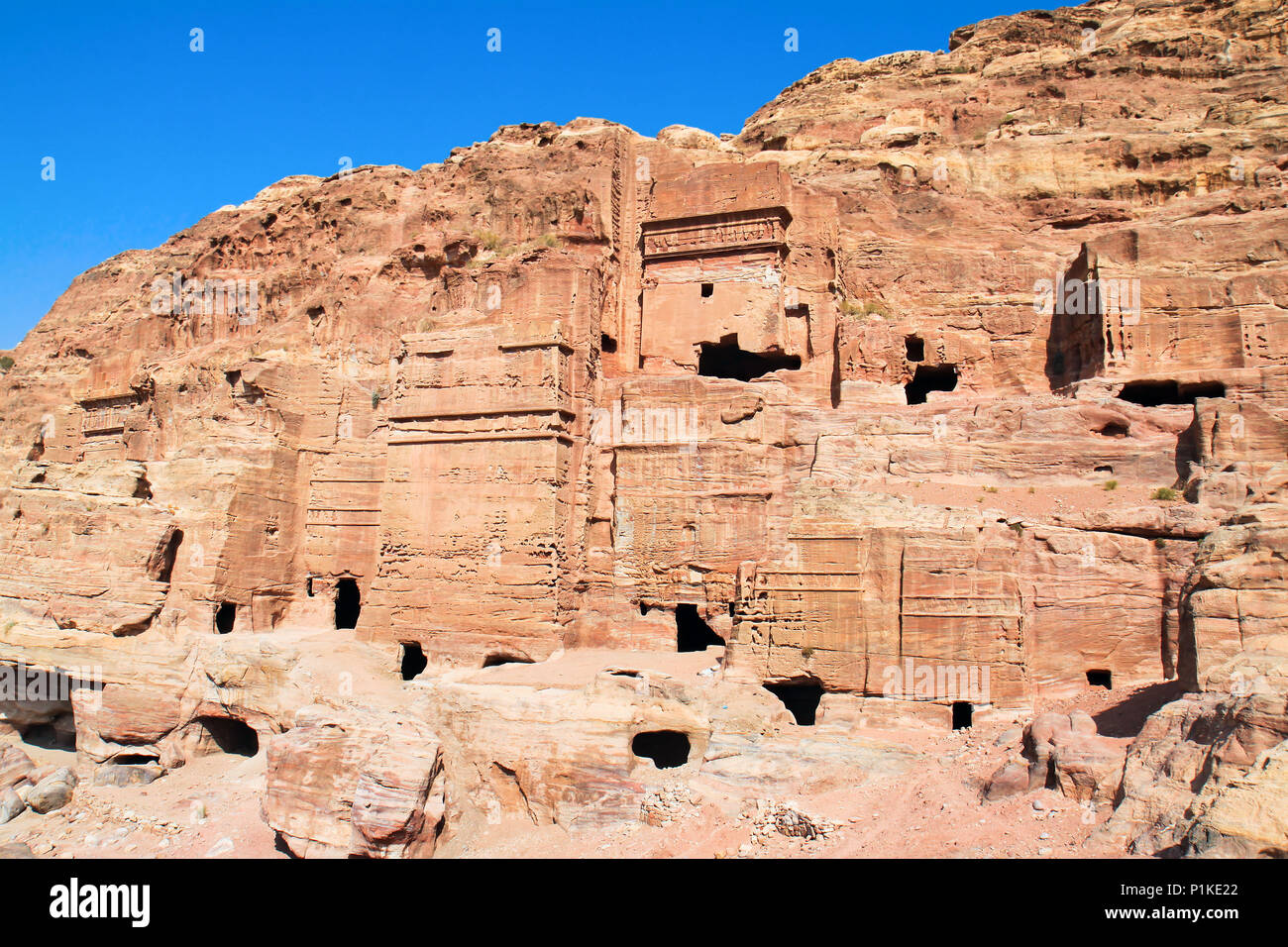 The ancient city of Petra in Jordan. It was carved out the rocks. It is now an UNESCO World Heritage Site. Jordan Stock Photo