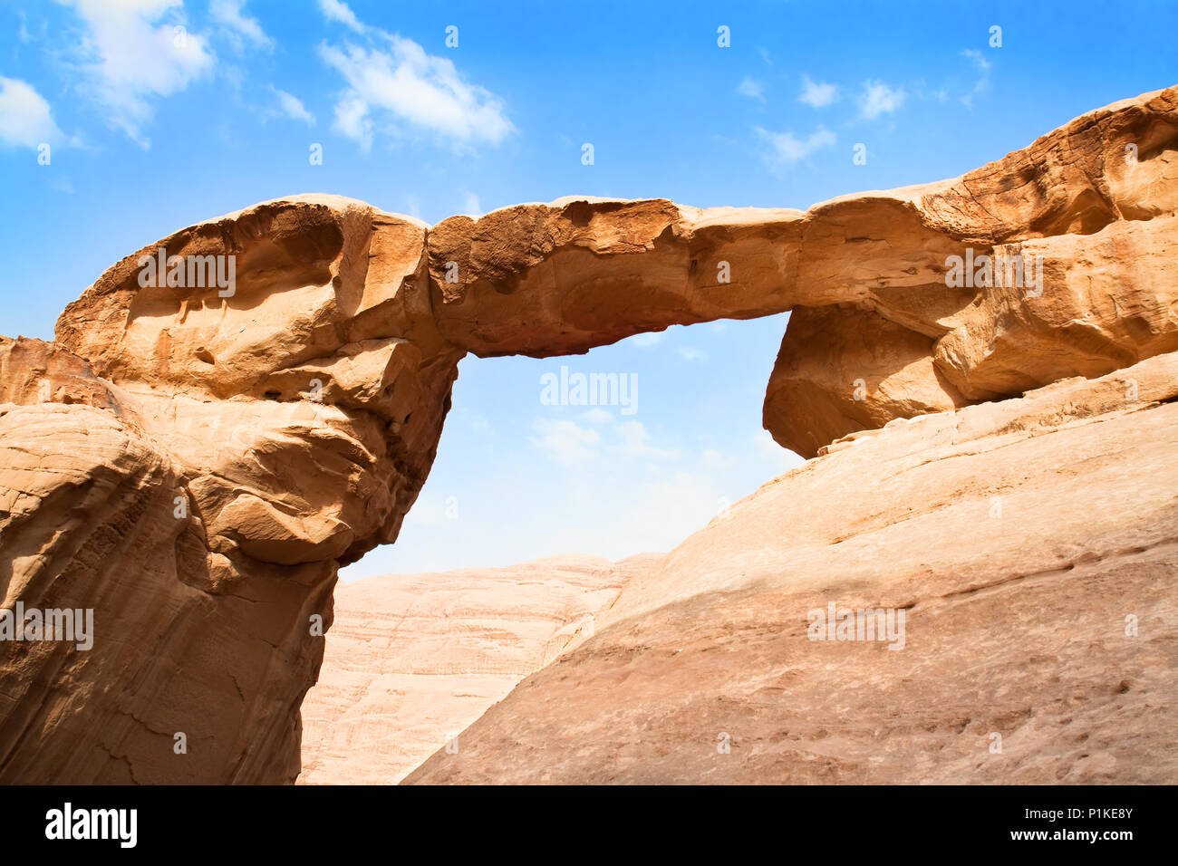 Burdah rock bridge in desert - Wadi Rum, Jordan, Middle East Stock