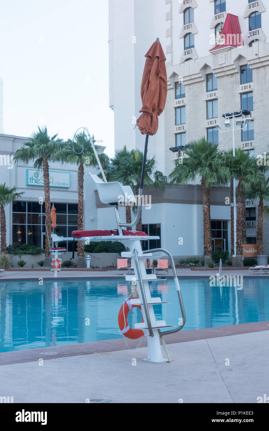 Swimming pool closed at Excalibur Hotel in Las Vegas, Nevada, USA Stock