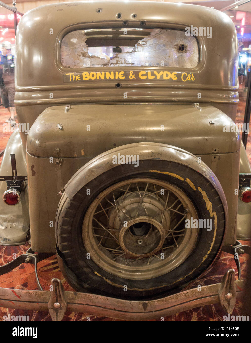 Ford V8 Car from Bonnie and Clyde shoot out behind perspex glass at