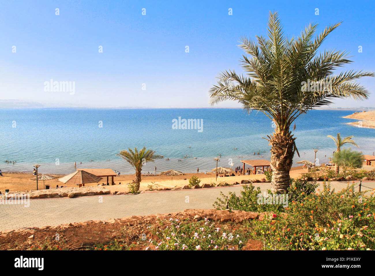 Beautiful Amman public beach on Dead Sea, Jordan Stock Photo - Alamy
