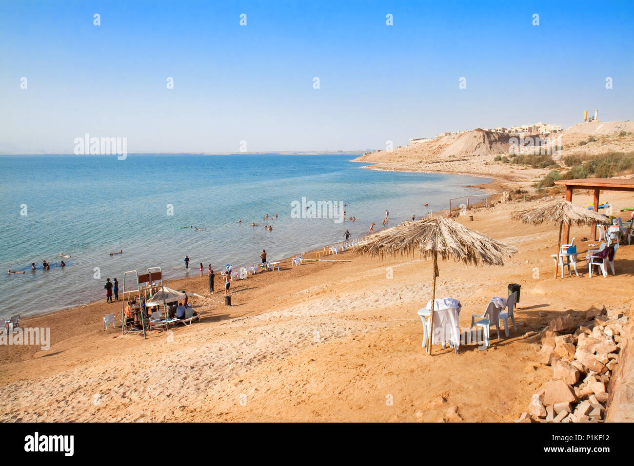 Beautiful Amman public beach on Dead Sea, Jordan Stock Photo - Alamy