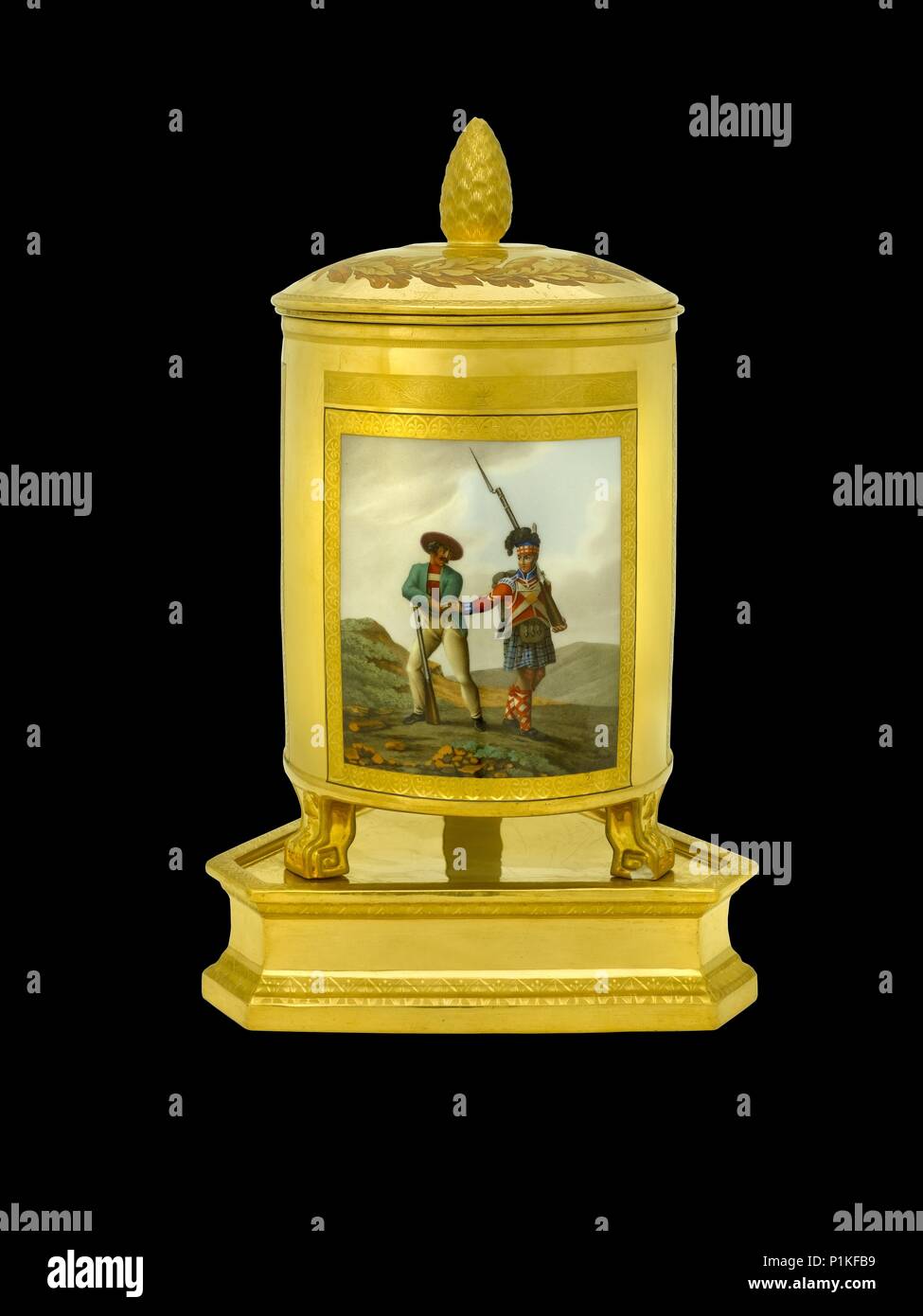 Ice pail depicting a Highlander and a Spanish militiaman, 1817-1819. Artist: Unknown. Stock Photo