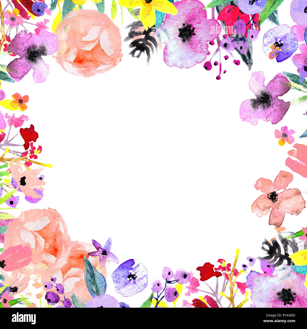 Watercolor Flower Border Stock Photo - Alamy