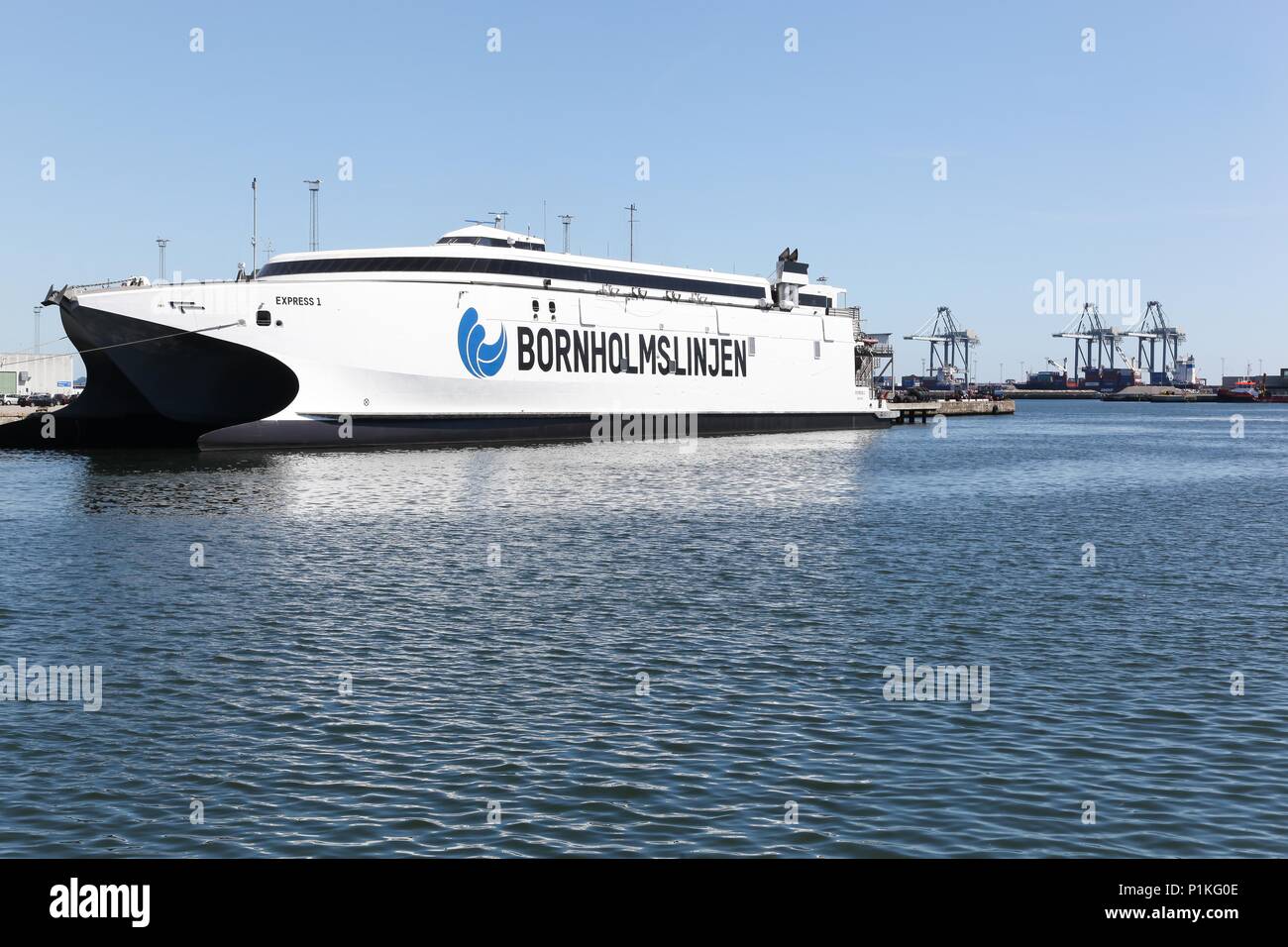 Aarhus, Denmark June 8, 2018 Bornholmslinjen ferry in Aarhus harbor