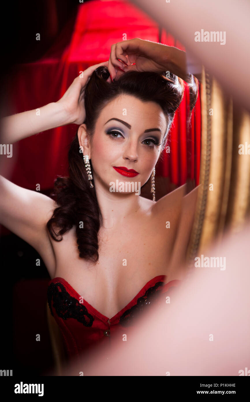 Burlesque performer Polly Rae at Madame Jojos, London. Stock Photo