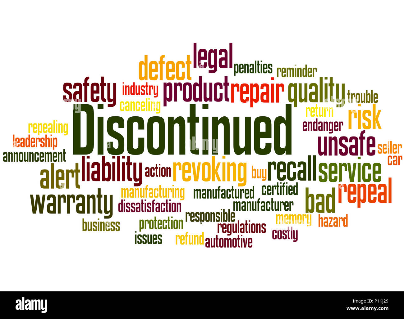 Discontinued, word cloud concept on white background Stock Photo - Alamy