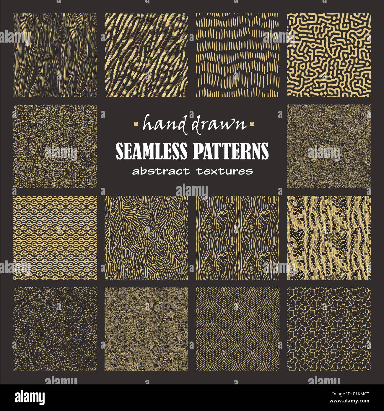 Set of seamless hand drawn marker and ink patterns. Abstract vector ...
