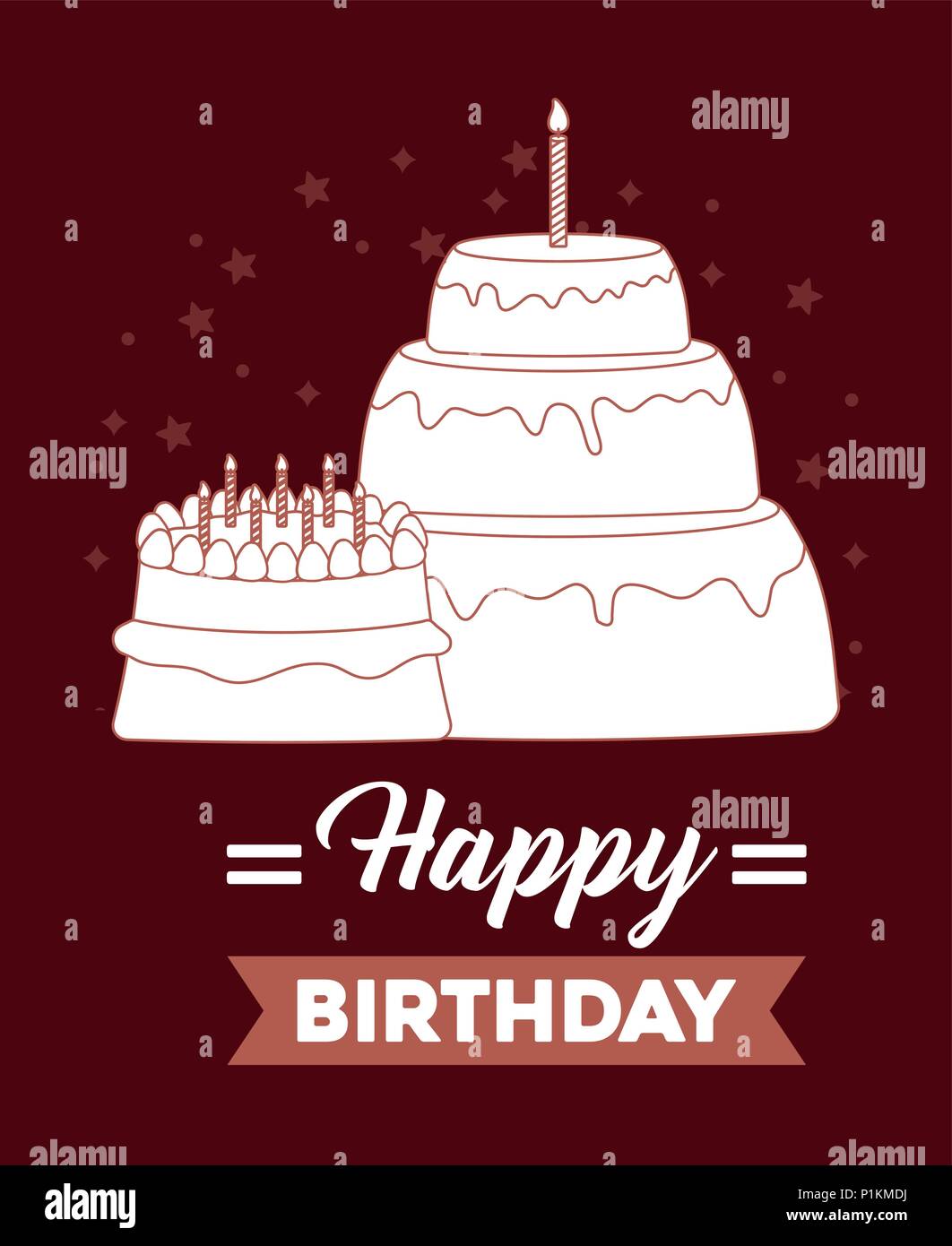happy birthday postcard with sweet cake vector illustration design ...