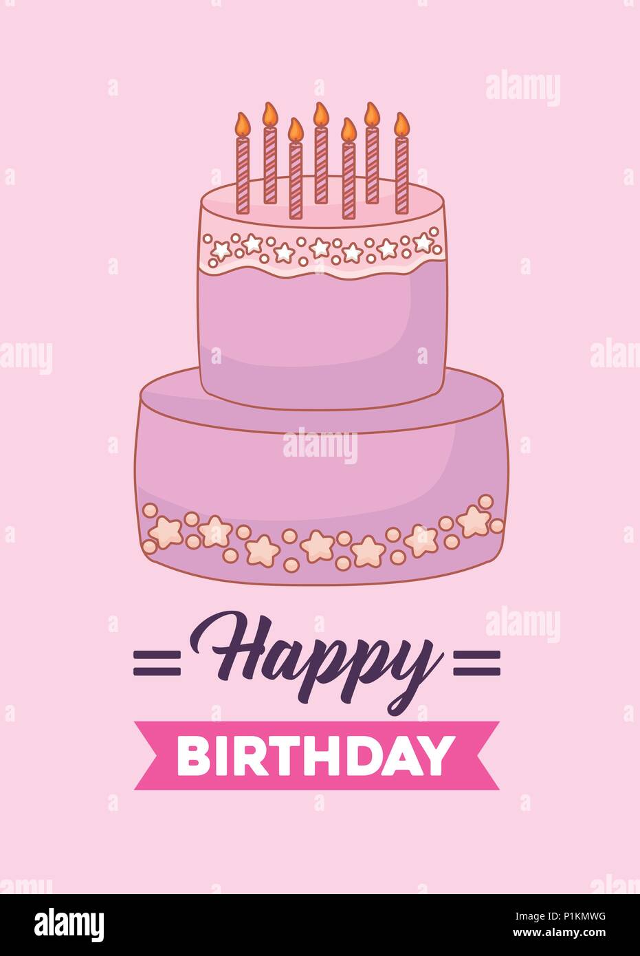 happy birthday postcard with sweet cake vector illustration design ...