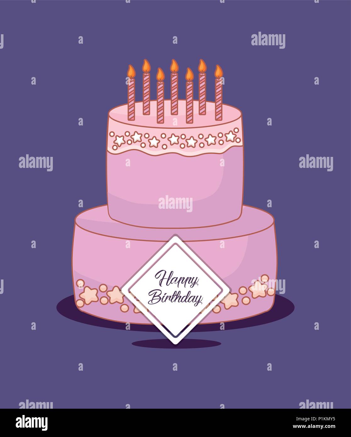 happy birthday postcard with sweet cake vector illustration design ...
