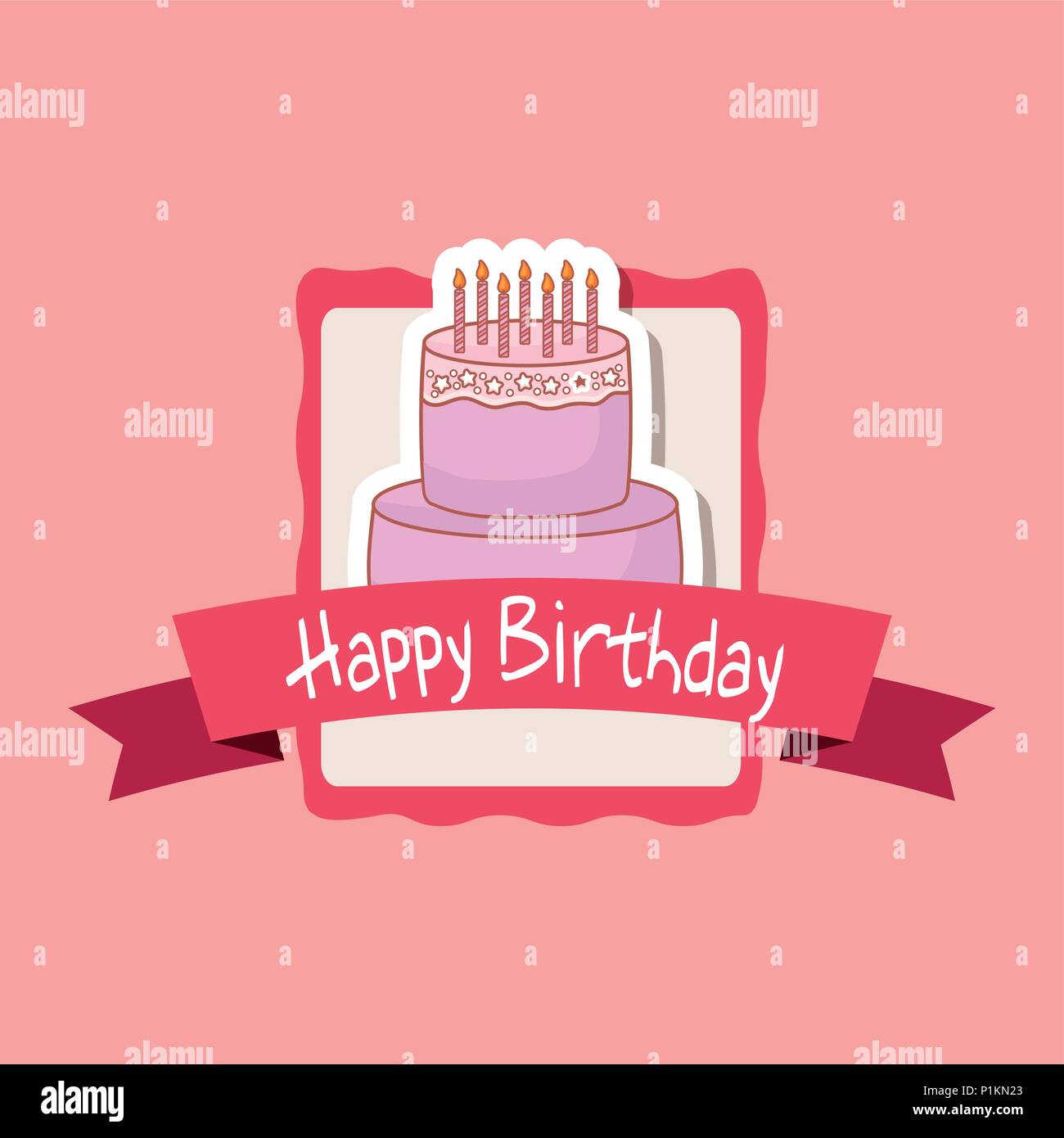 happy birthday frame with sweet cake vector illustration design Stock ...