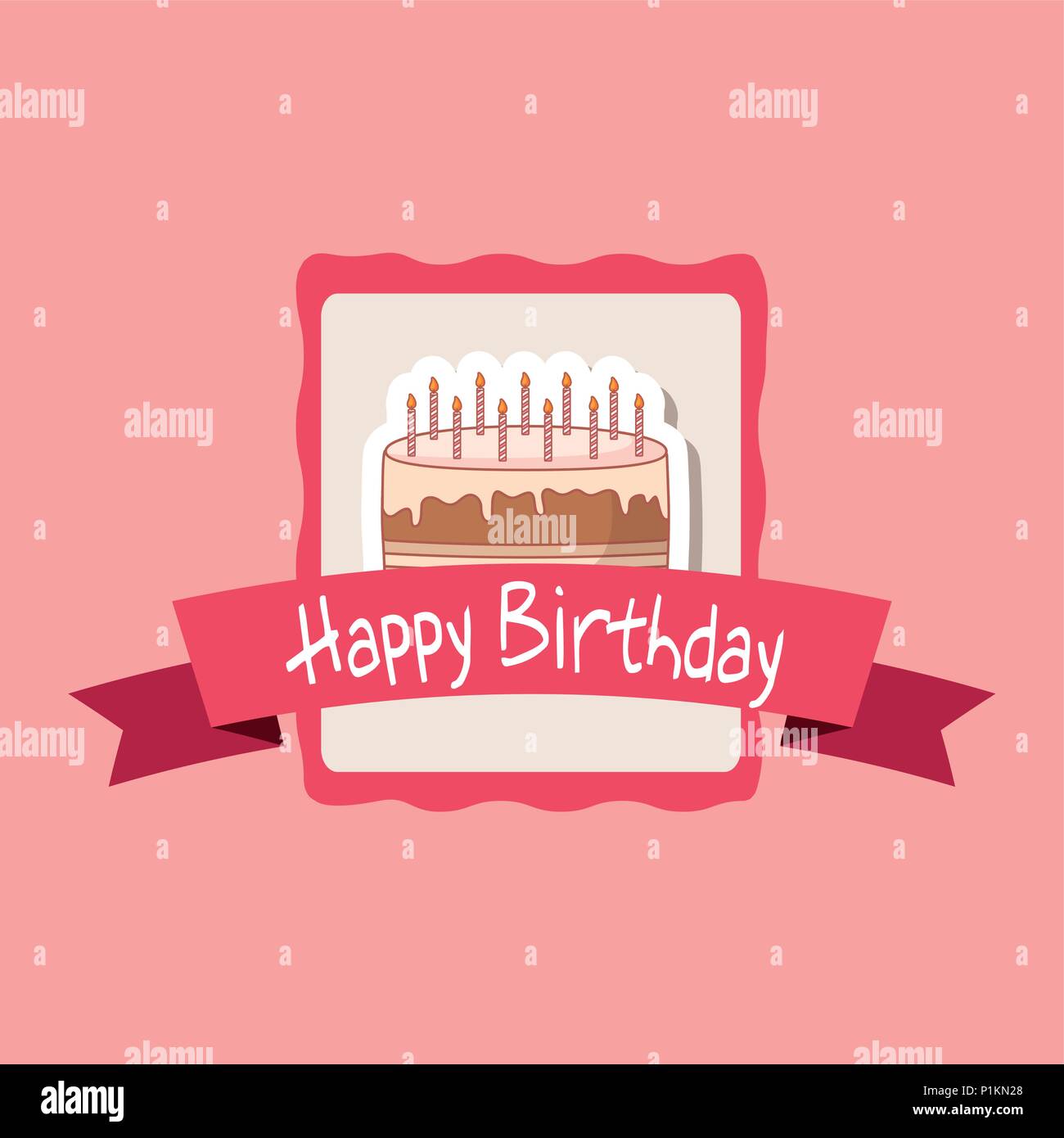 happy birthday frame with sweet cake vector illustration design Stock ...