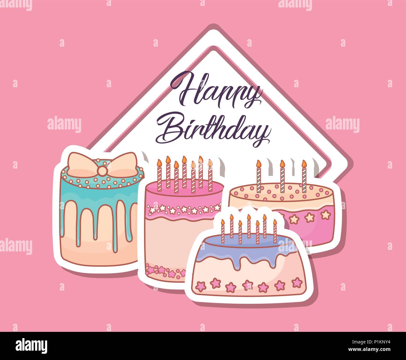 happy birthday card with sweet cakes vector illustration design Stock ...