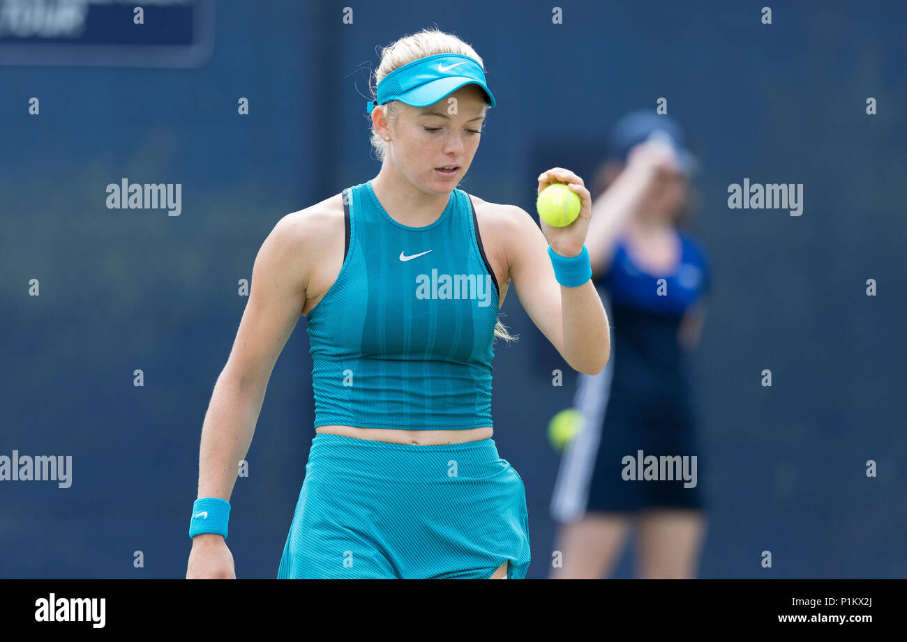 Katie Swan in action during the Nature Valley Open match between Mona Barthel of Germany and Katie Swan of Great Britain at Nottingham Tennis Centre,  Stock Photo