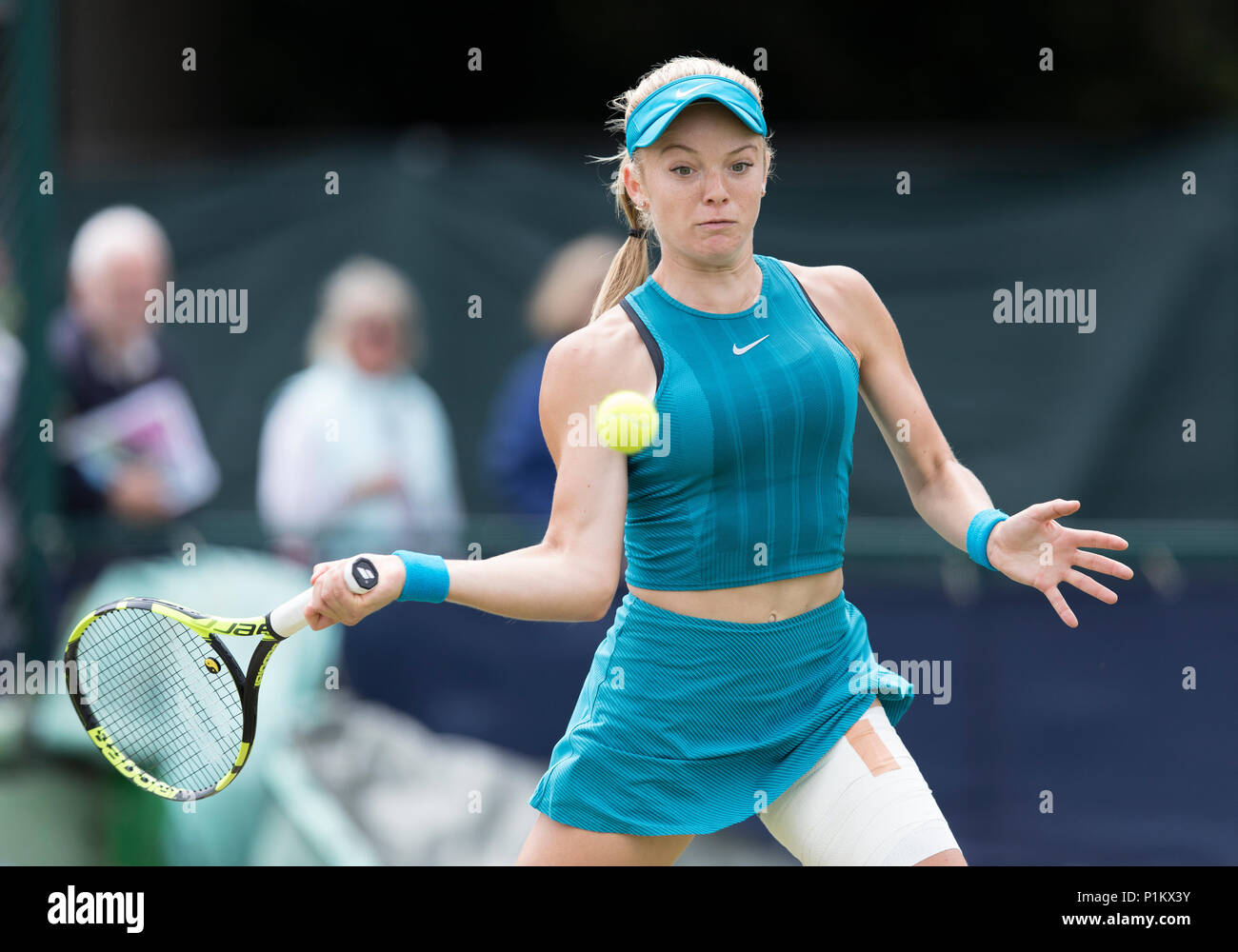Katie Swan in action during the Nature Valley Open match between Mona Barthel of Germany and Katie Swan of Great Britain at Nottingham Tennis Centre,  Stock Photo