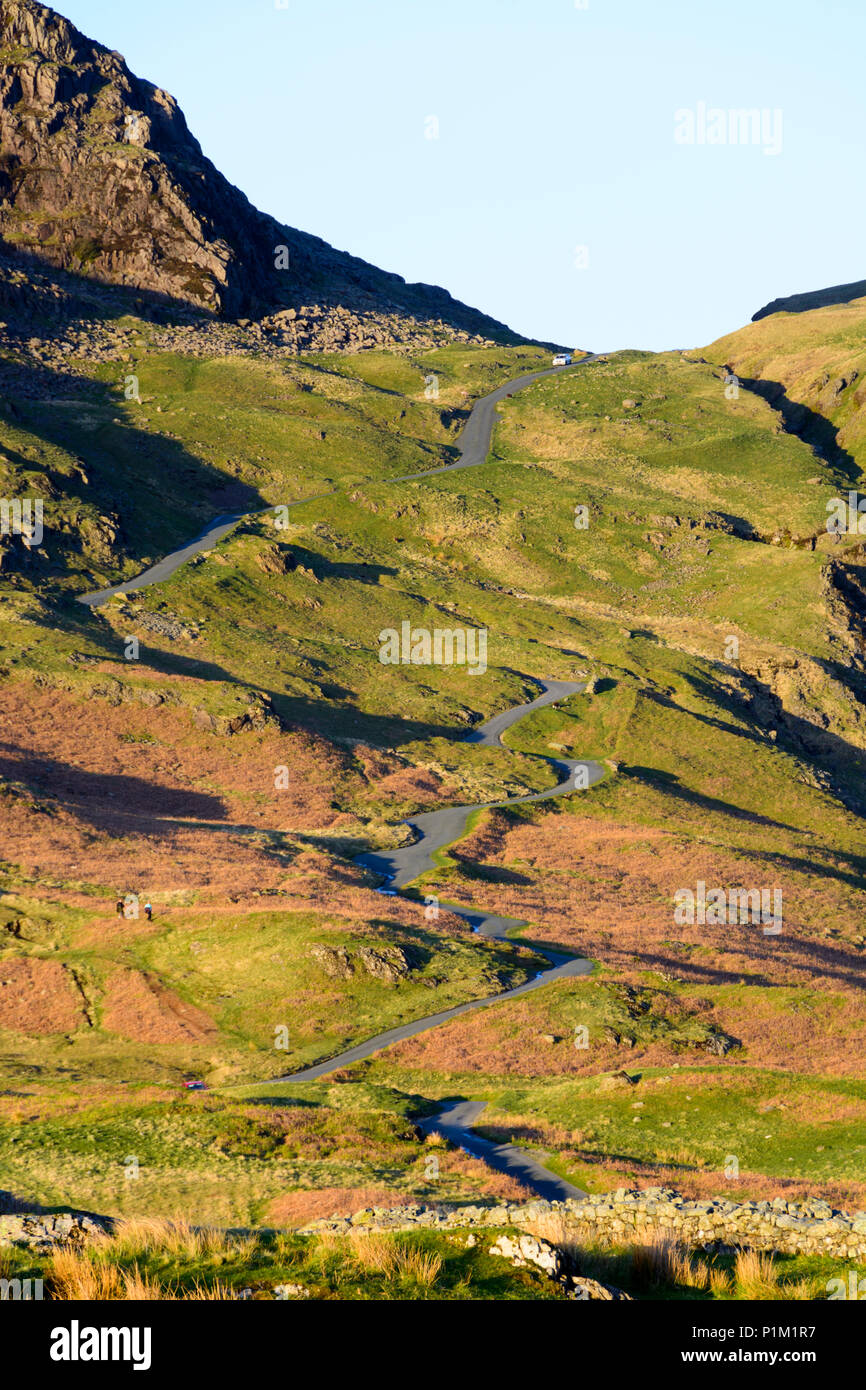 Hardknott Pass from Fort at sunset, Eskdale, Lake District, Cumbria