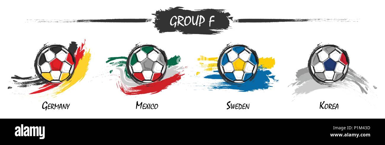 Set of football or soccer national team group F . Watercolor paint art design . Vector for international world championship tournament cup 2018 . Stock Vector