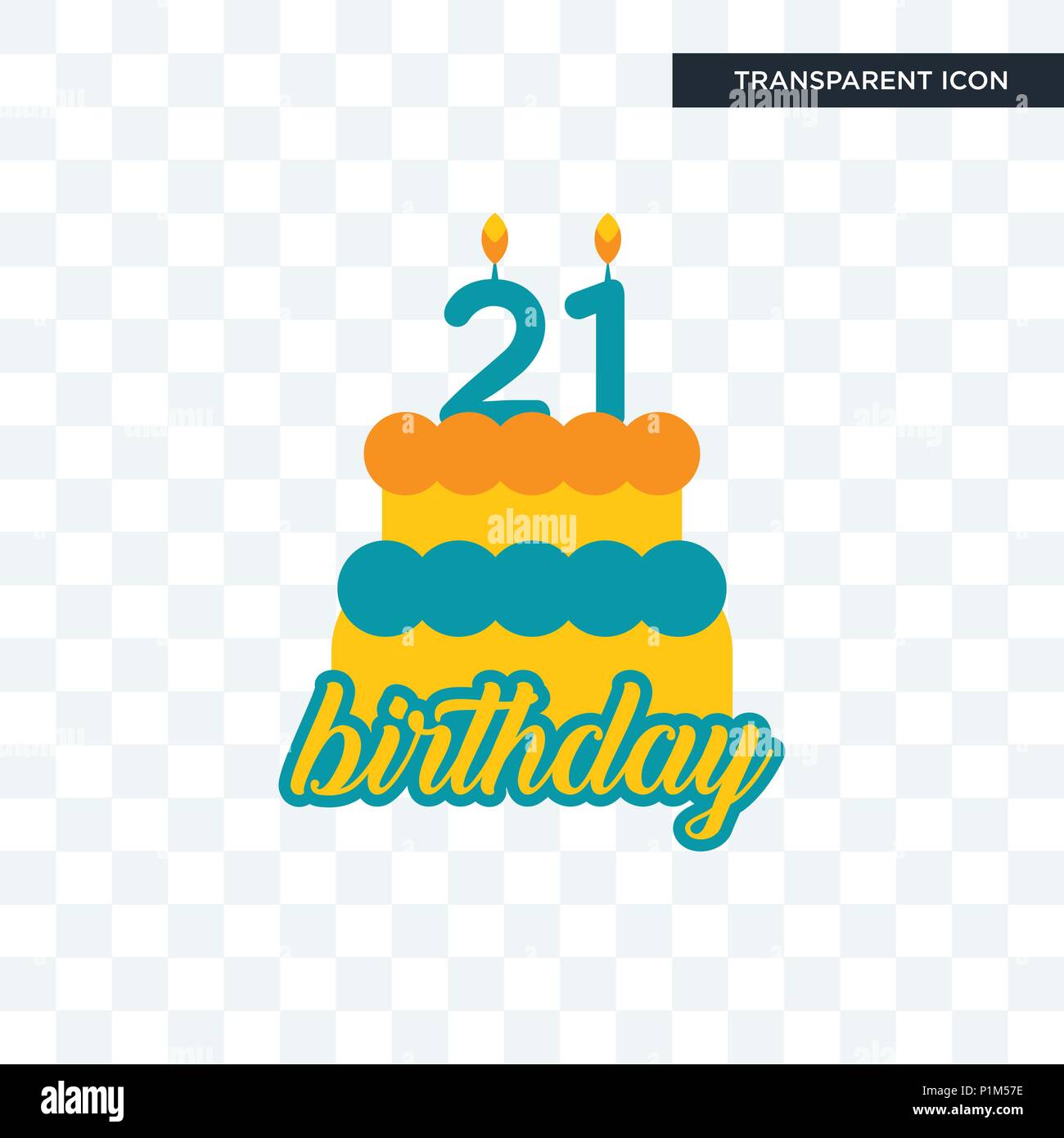 21 birthday vector icon isolated on transparent background, 21 birthday logo concept Stock Vector