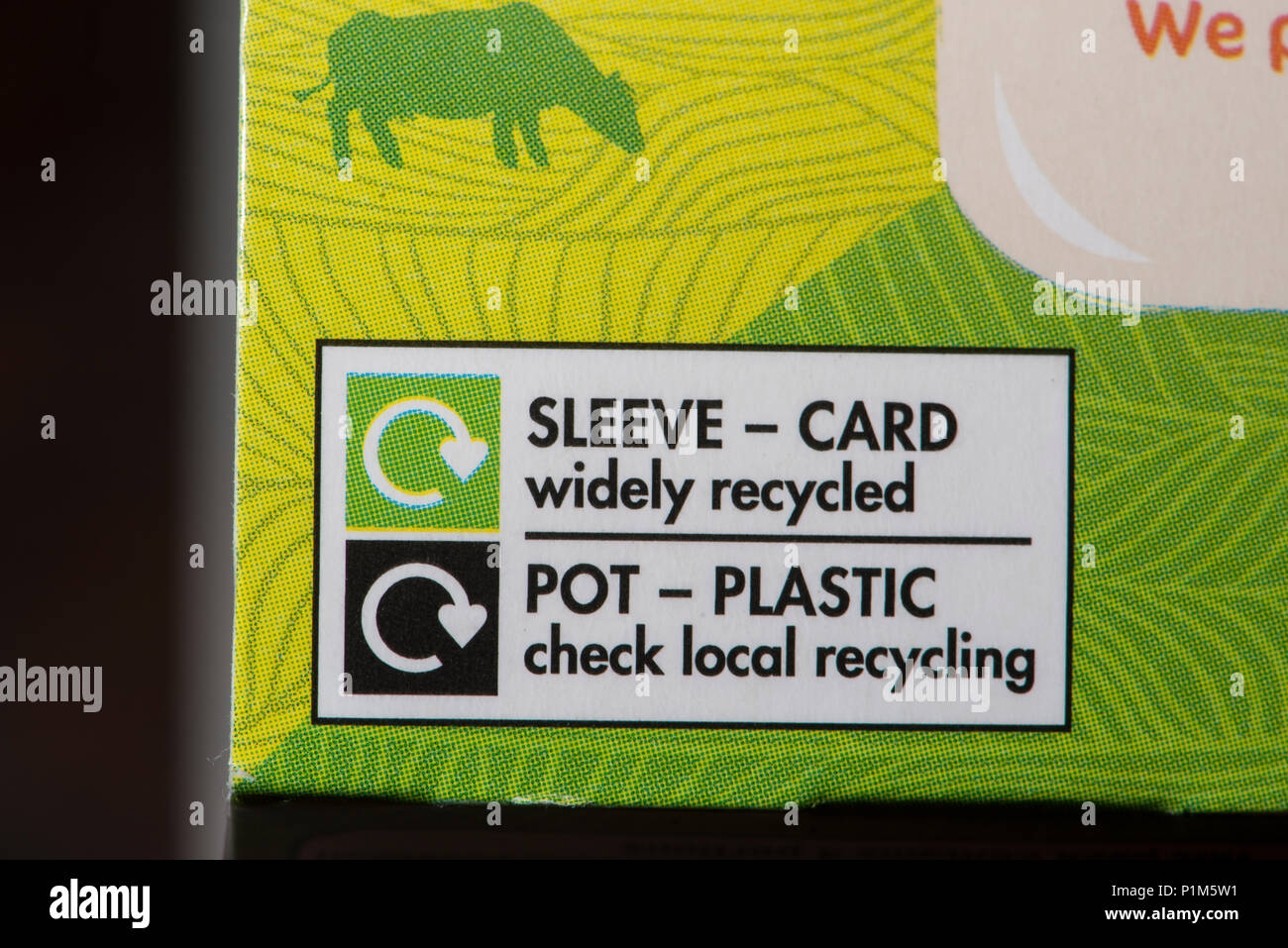 Recycling symbol on packaging. Stock Photo