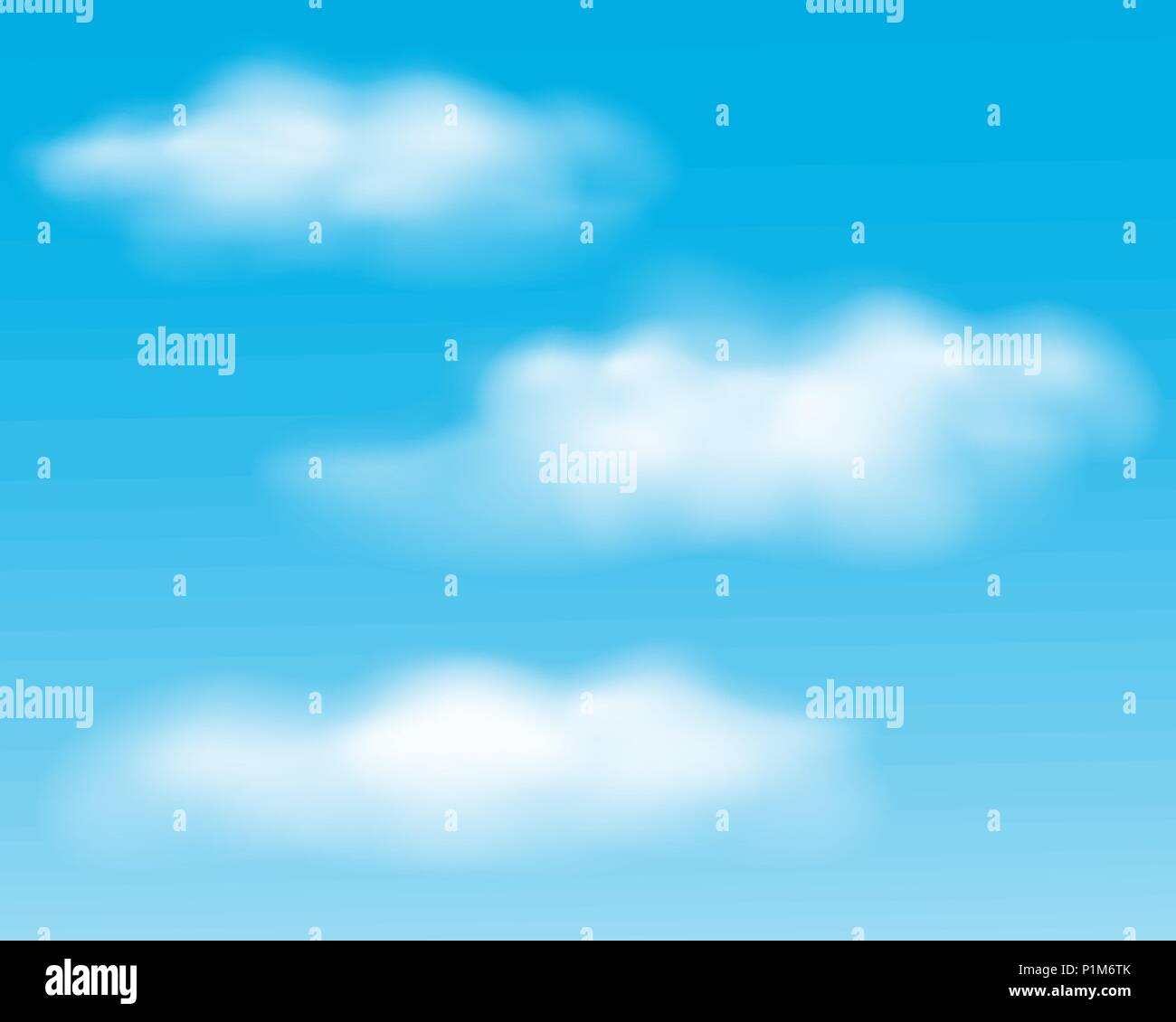 Set of realistic white clouds on blue sky - vector Stock Vector