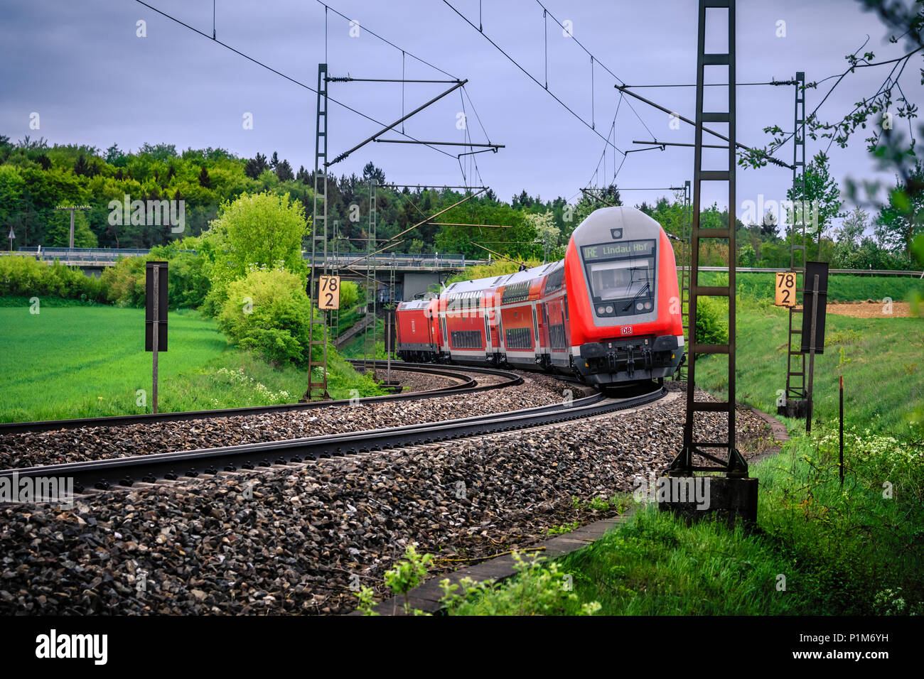 Westerstetten, Germany - May 1, 2018: High speed train of Deutsche Bahn AG, a german railway company. Stock Photo