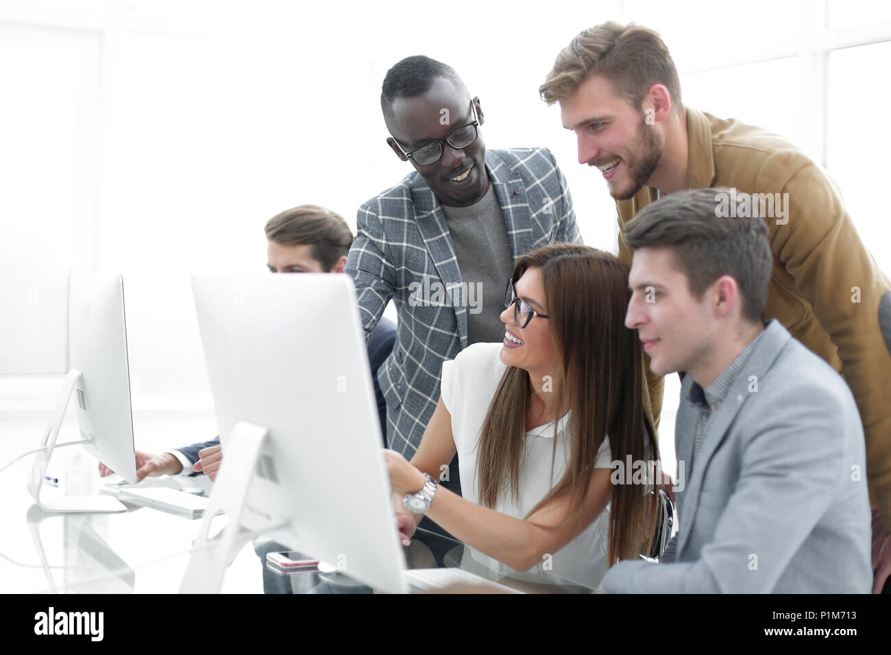 Company employees working in software development and designer office ...