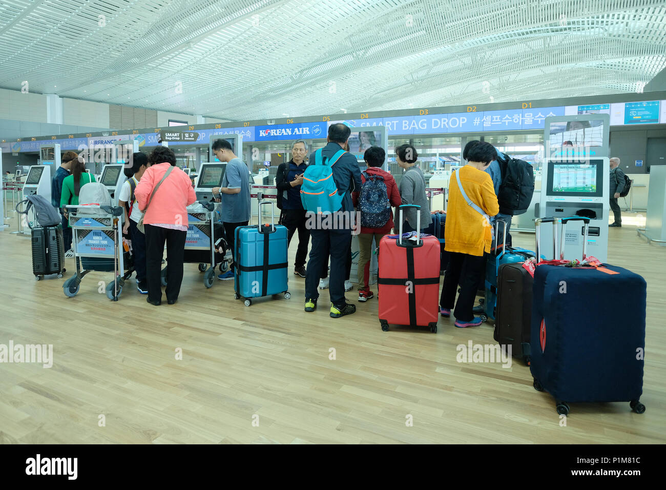 Departing passengers use self-service check-in kiosks at terminal 2 of ...