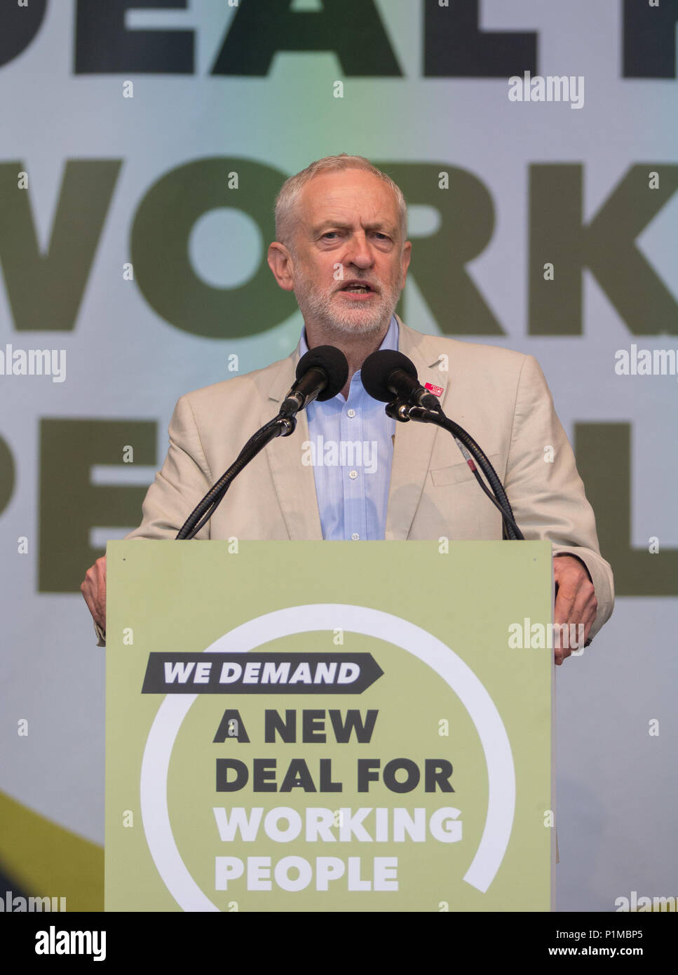 Jeremy Corbyn MP at TUC rally in Hyde Park. Thousands of people march through London to demand a new deal for working people.  Featuring: Jeremy Corbyn MP Where: London, England, United Kingdom When: 12 May 2018 Credit: Wheatley/WENN Stock Photo
