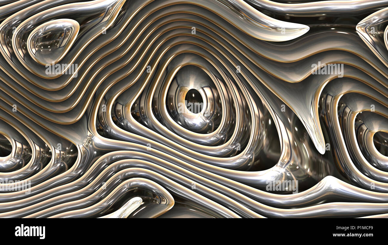 abstract curves - metal parametric curved shapes 4k seamless background - 3d rendering Stock Photo