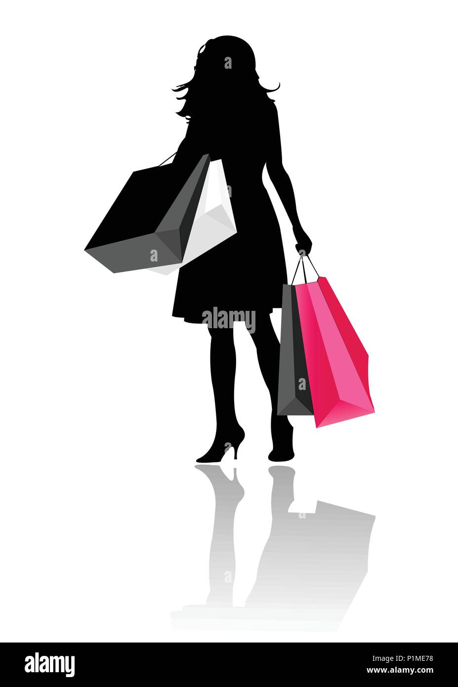Silhouette girl shopping Stock Vector