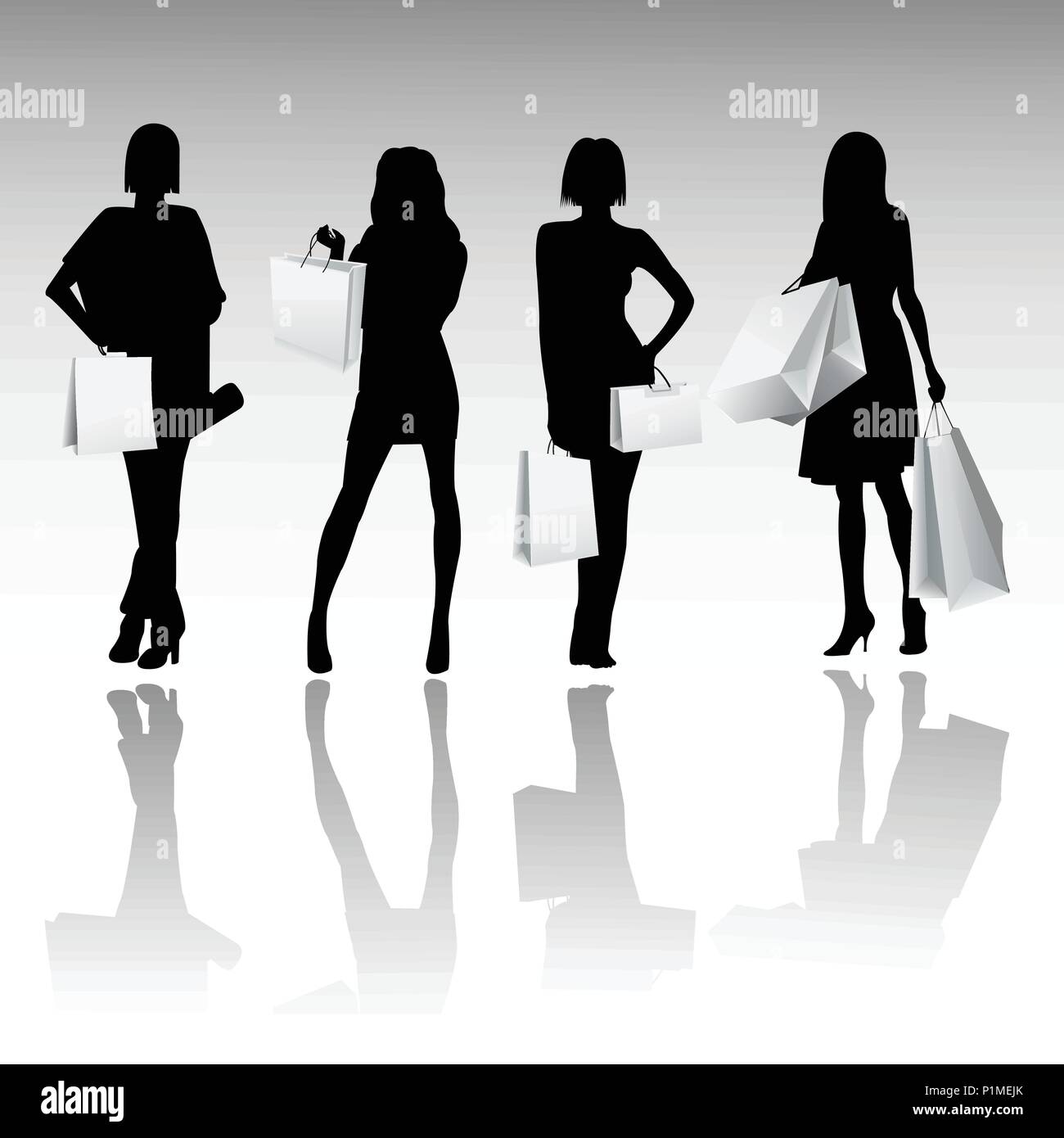 Silhouette girls shopping Stock Vector