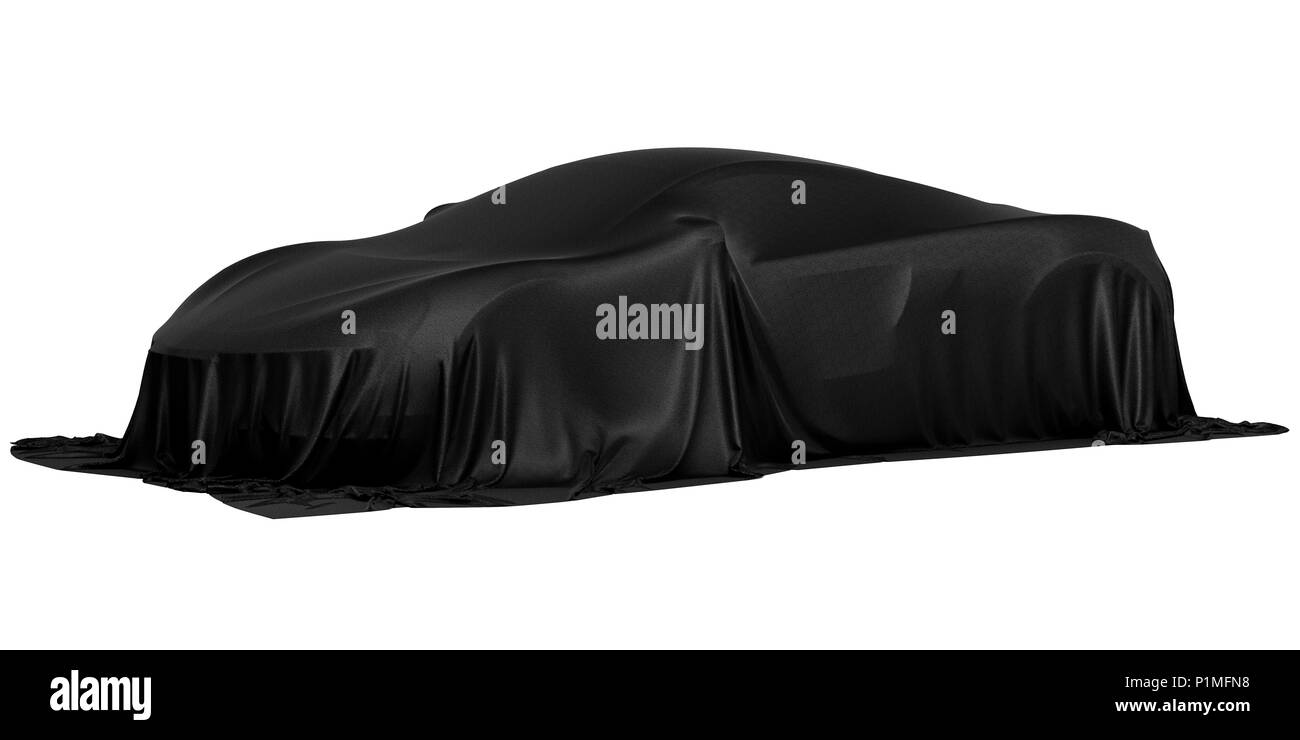 New racing design car covered with black cloth. 3d rendering illustration Stock Photo