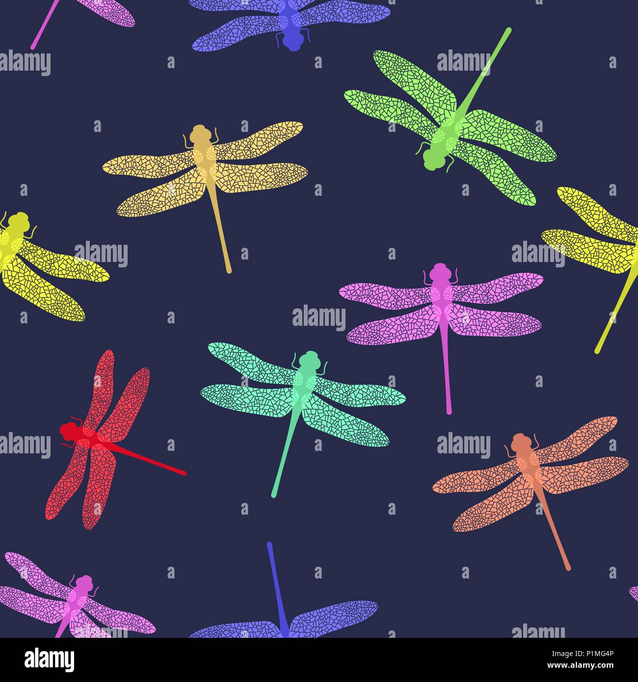 Colorful Stilized Dragonfly Isolated On Blue Background Insect