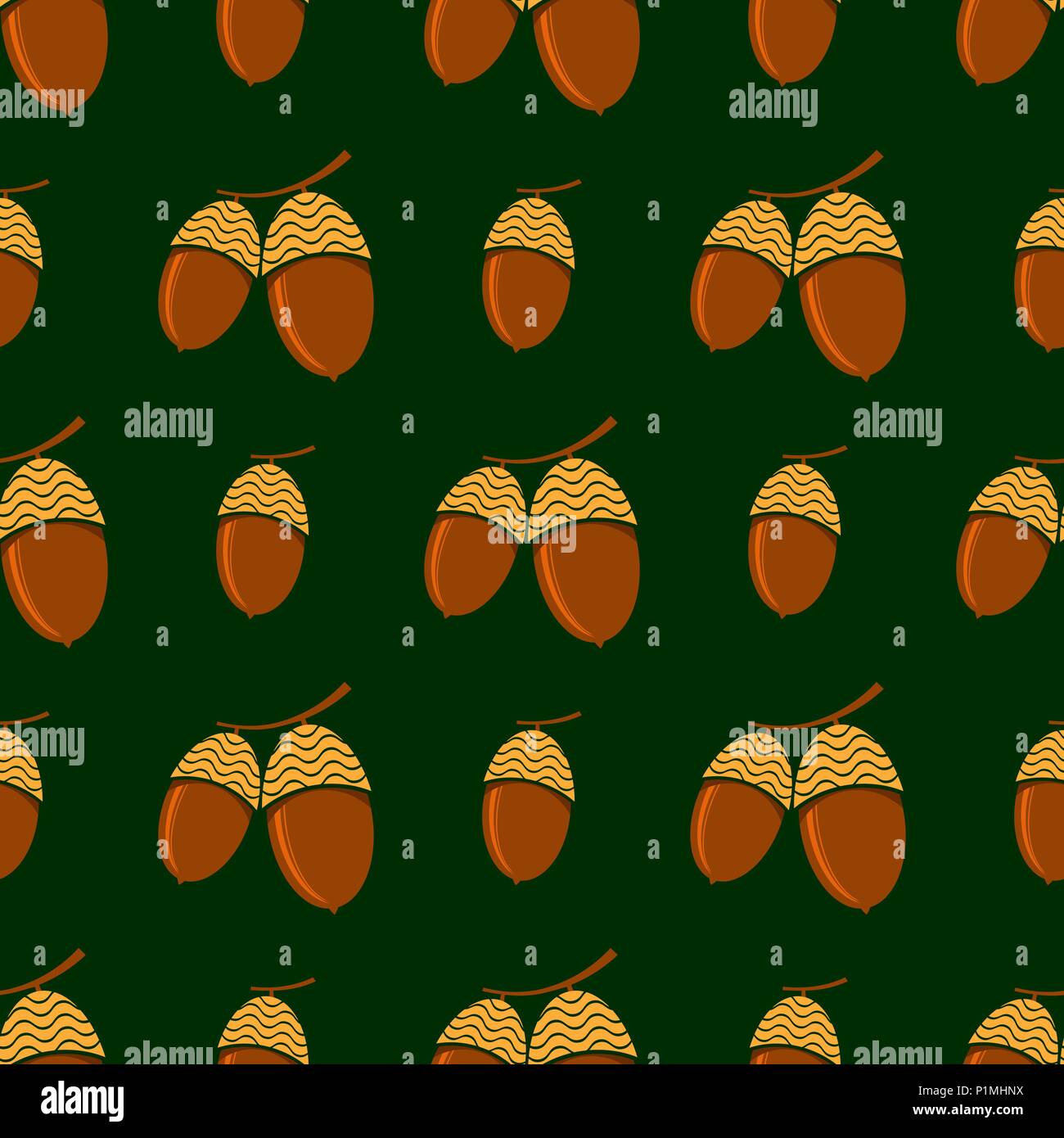 Ripe Acorn Seamless Pattern on White Background. Autumn Oak Nuts Texture Stock Vector