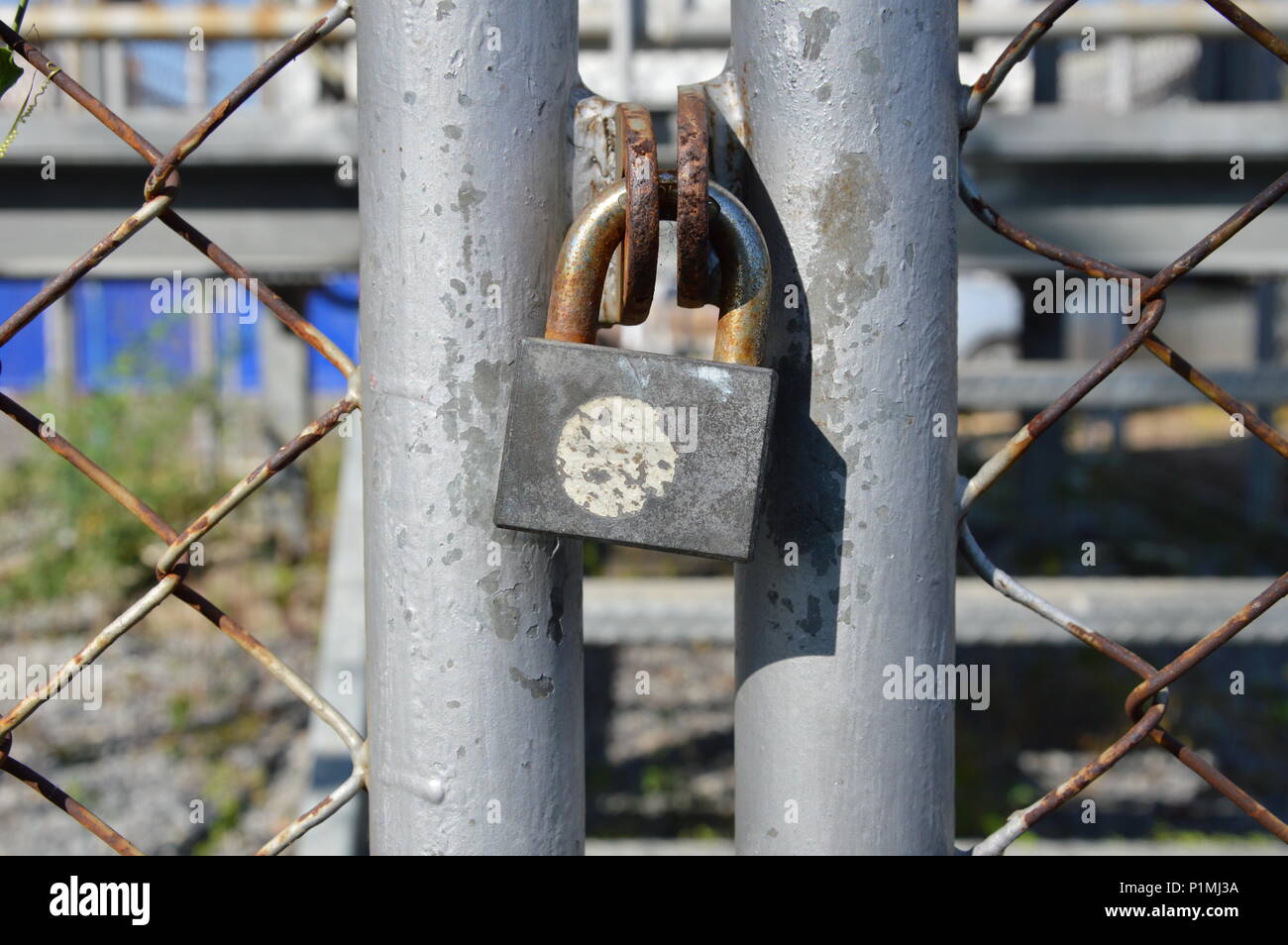master key lock iron net door Stock Photo Alamy