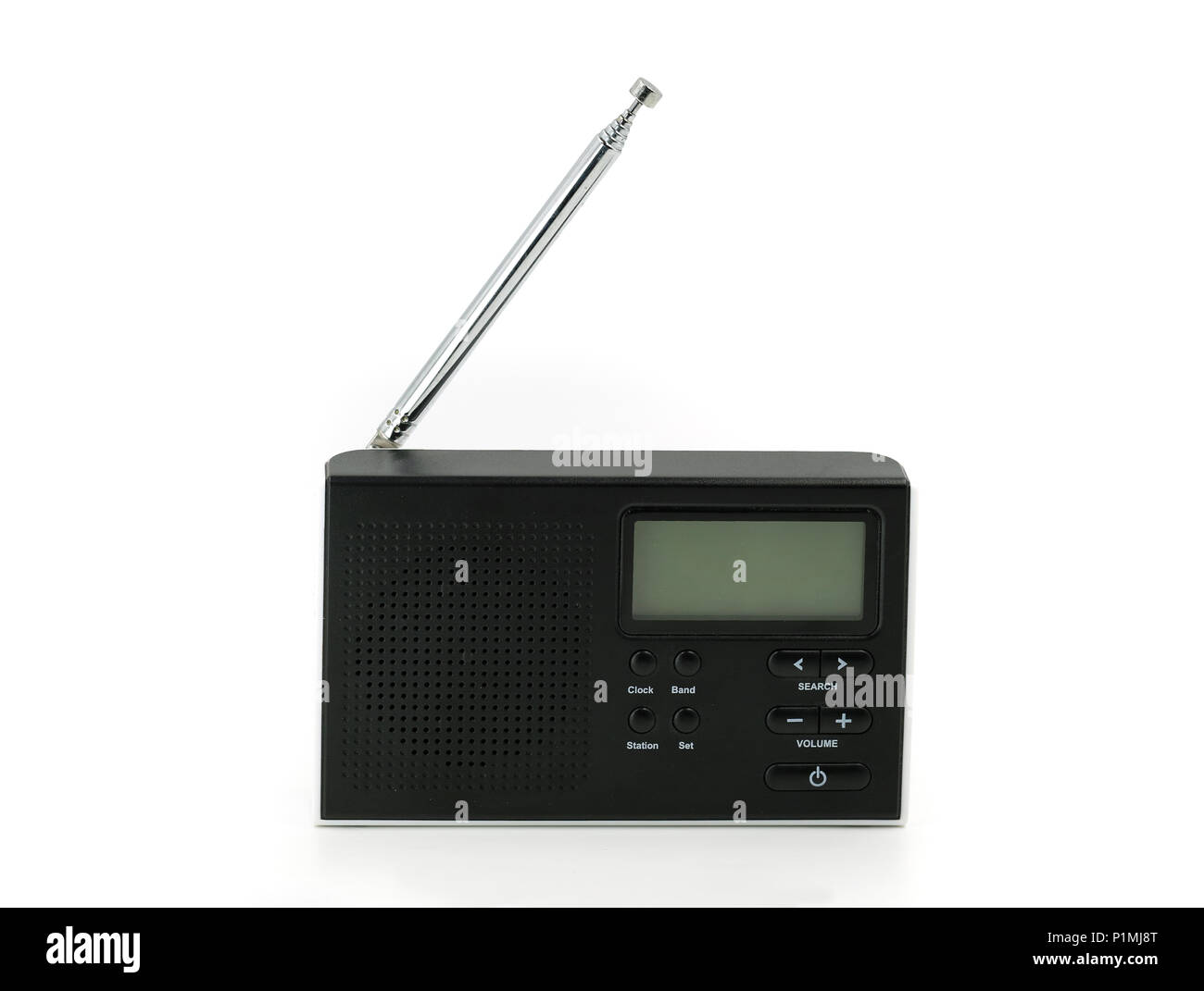 black mini radio isolated on white background. Stock Photo