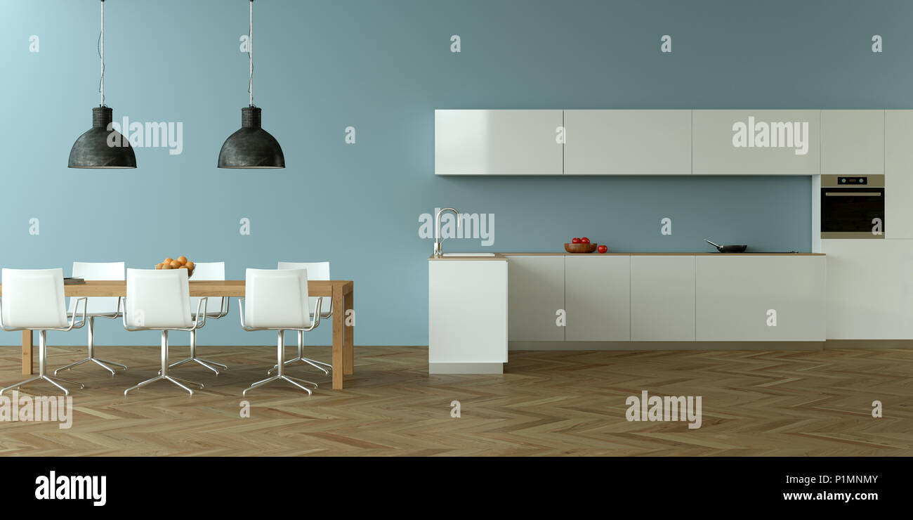 White modern kitchen interior design illustration Stock Photo - Alamy