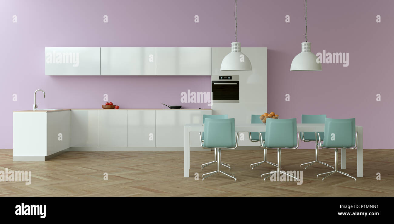 White modern kitchen interior design illustration Stock Photo - Alamy
