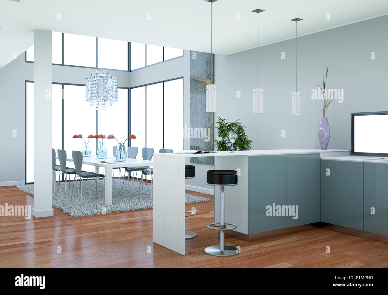 Modern grey kitchen interior design illustration Stock Photo - Alamy