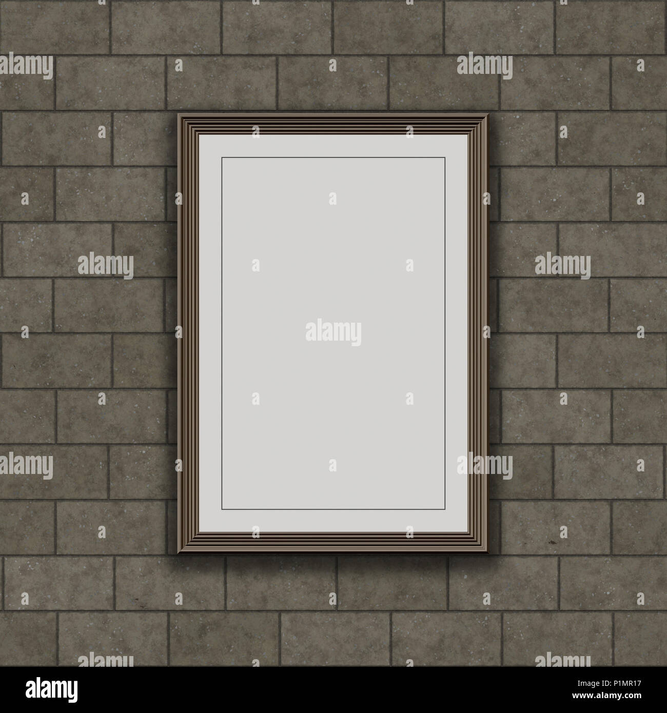 3D render of a blank picture frame hanging on a stone wall Stock Photo ...